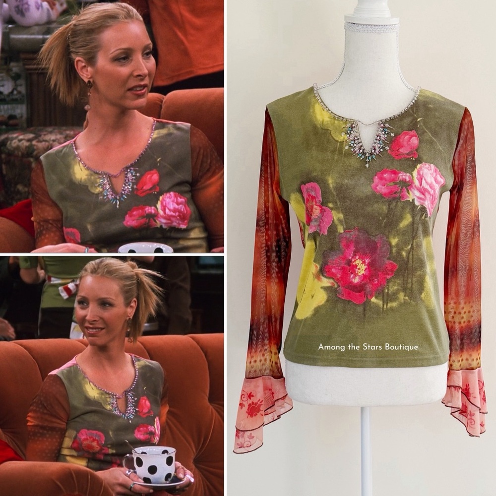 Super Rare Y2K Vintage Embellished Floral Top ASO Phoebe Buffay in Friends